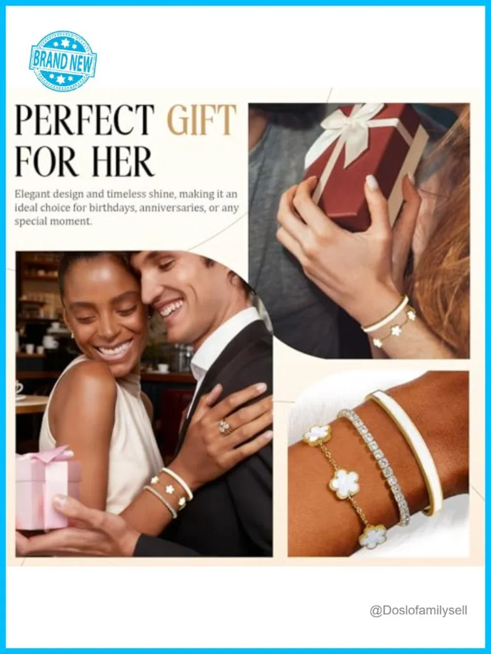 18K Gold Plated Stainless Steel Bracelet Stack Set with Bangle, Tennis, Clover
